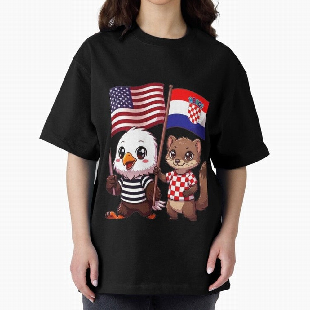 The American eagle and its friend, the Croatian marten Oversized T-Shirt Relive Match Day Hype around FIFA World Cup 2026 USA Canada Mexico, Mbappe and Neymar, Spain, Goal Celebration Energy, Supporter Heritage, Football Icons and Worldwide