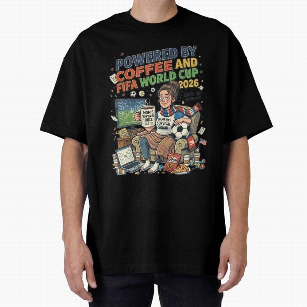 Soccer Mom Powered By Coffee And FIFA World Cup 2026 Funny USA Football Design Oversized T-Shirt Show Your Stadium Side during the FIFA World Cup 2026 Group Stage Journey through Haaland and Mbappe Highlights, Germany Pride, Sports Nostalgia,