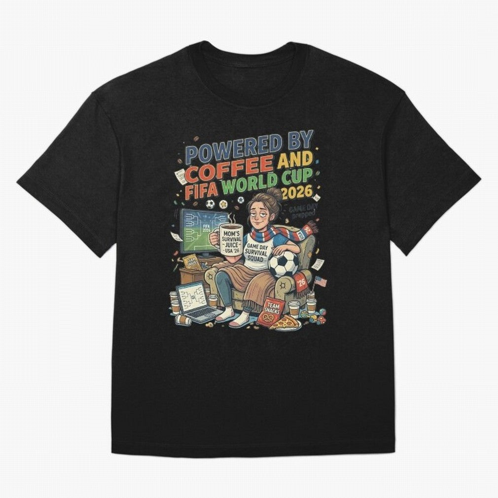Soccer Mom Powered By Coffee And FIFA World Cup 2026 Funny USA Football Design Oversized T-Shirt Show Your Stadium Side during the FIFA World Cup 2026 Group Stage Journey through Haaland and Mbappe Highlights, Germany Pride, Sports Nostalgia,