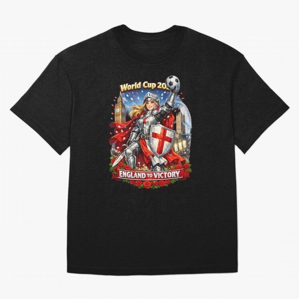England To Victory Knight World Cup 2026 Oversized T-Shirt Turn Football Passion into Global Football Passion for FIFA World Cup 2026, Capturing Messi, CR7 and Mbappe, France and Portugal, Retro Football Energy, Iconic Rivalries, Trophy Chase Drama