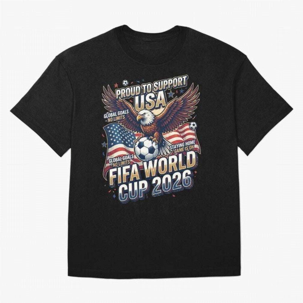 Proud To Support USA FIFA World Cup 2026 American Soccer Fan Patriotic Design Oversized T-Shirt Wear the Spirit of Global Football Passion for FIFA World Cup 2026 USA Canada Mexico, Highlighting Messi, Netherlands, Vintage Soccer Flavor, Modern