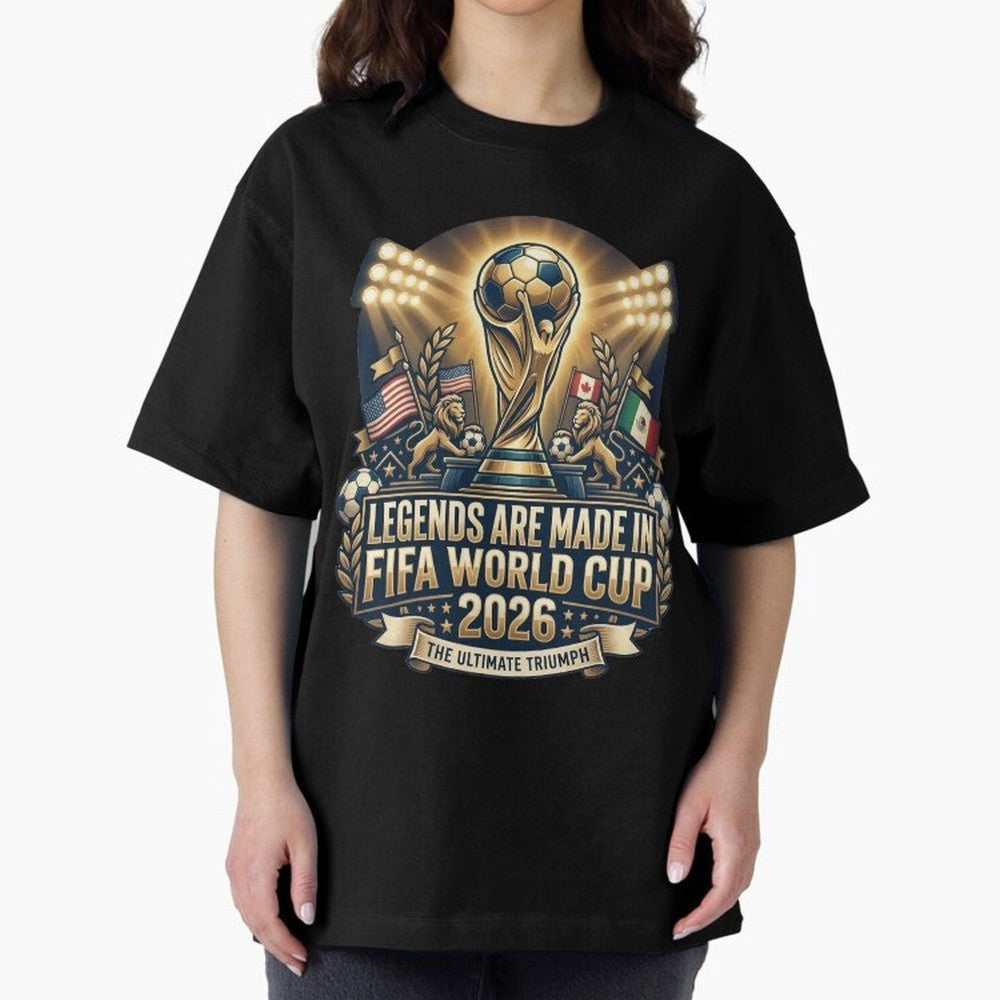 Legendary FIFA World Cup 2026 Football Quote Design For Passionate Soccer Fans Oversized T-Shirt Follow Every Goal of Match Day Hype around FIFA World Cup 2026 Group Stage, Mbappe, Spain, Football Festival Excitement, Trophy Ambitions, Country