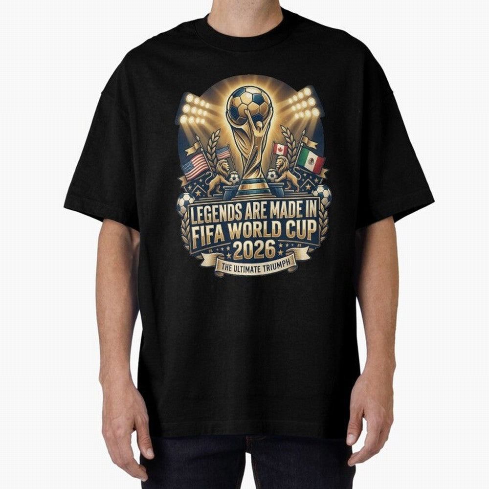 Legendary FIFA World Cup 2026 Football Quote Design For Passionate Soccer Fans Oversized T-Shirt Follow Every Goal of Match Day Hype around FIFA World Cup 2026 Group Stage, Mbappe, Spain, Football Festival Excitement, Trophy Ambitions, Country