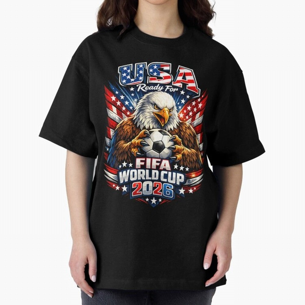 Soccer Pride Design For American Football Fans USA FIFA World Cup 2026 Oversized T-Shirt Feel the Roar of Match Day Hype around FIFA World Cup 2026 USA Canada Mexico, Haaland and Mbappe, Spain and Netherlands, Worldwide Fan Energy, Dramatic Goals,