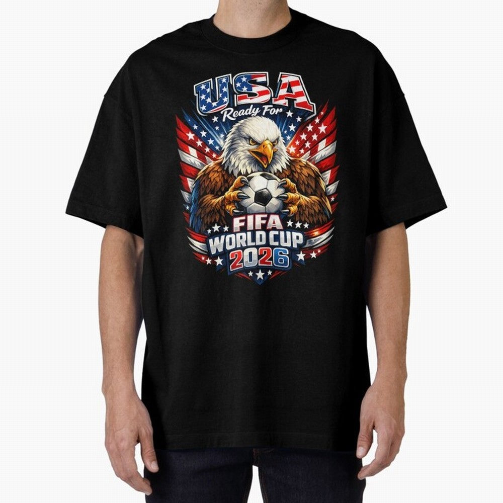 Soccer Pride Design For American Football Fans USA FIFA World Cup 2026 Oversized T-Shirt Feel the Roar of Match Day Hype around FIFA World Cup 2026 USA Canada Mexico, Haaland and Mbappe, Spain and Netherlands, Worldwide Fan Energy, Dramatic Goals,