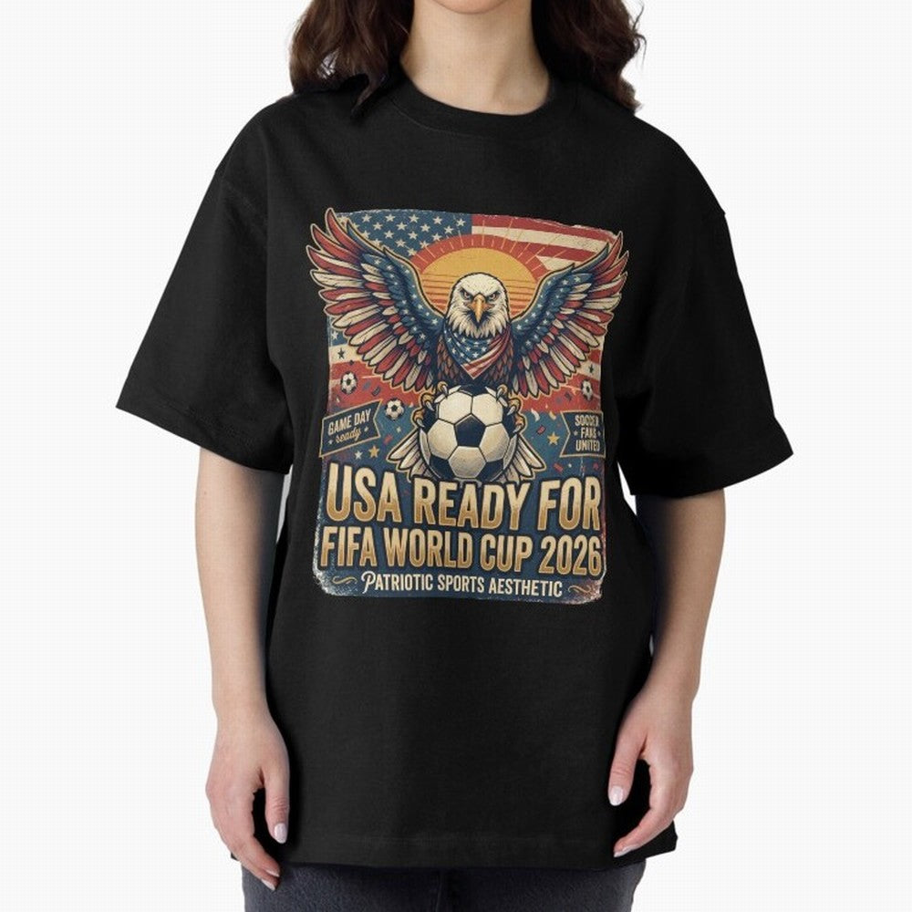 SA FIFA World Cup 2026 Soccer Pride Design For American Football Fans Oversized T-Shirt Bring Trophy Dreams to Global Football Passion for FIFA World Cup 2026, with CR7 and Messi, England, Retro Football Energy, Iconic Rivalries, Trophy Chase Drama