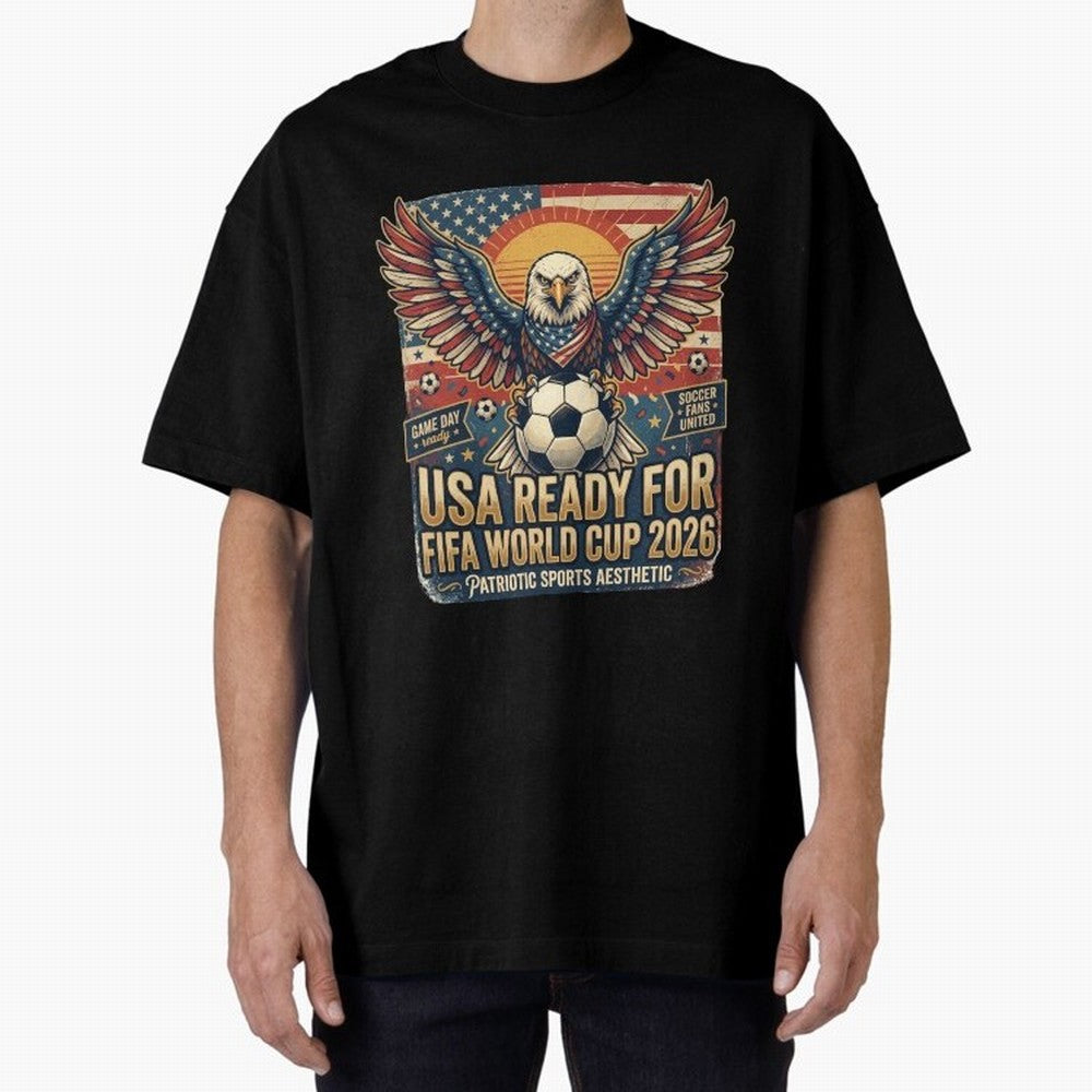 SA FIFA World Cup 2026 Soccer Pride Design For American Football Fans Oversized T-Shirt Bring Trophy Dreams to Global Football Passion for FIFA World Cup 2026, with CR7 and Messi, England, Retro Football Energy, Iconic Rivalries, Trophy Chase Drama