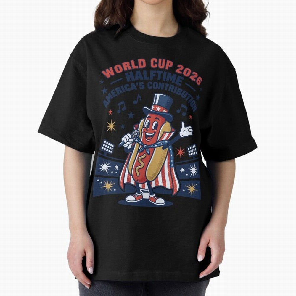 World Cup 2026 Halftime ¡ª America's Contribution V2 Oversized T-Shirt Join the Countdown to FIFA World Cup 2026 USA Canada Mexico for Fans of CR7 and Messi and Portugal, Bringing Championship Spirit, Famous Goals, Roaring Crowds and International