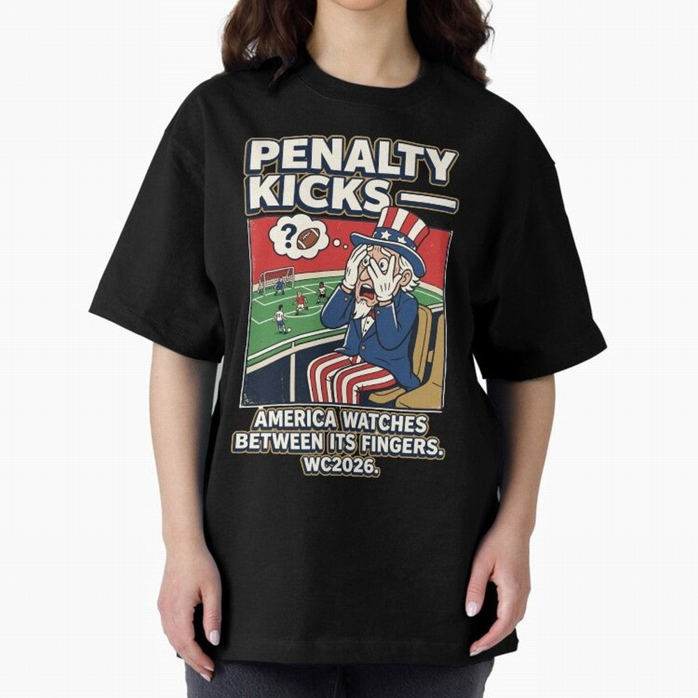 Penalty Kicks ¡ª WC2026 V2 Oversized T-Shirt Show Your Stadium Side during Match Day Hype around FIFA World Cup 2026, Messi, CR7 and Mbappe, England, France and Netherlands, Goal Celebration Energy, Supporter Heritage, Football Icons and Worldwide