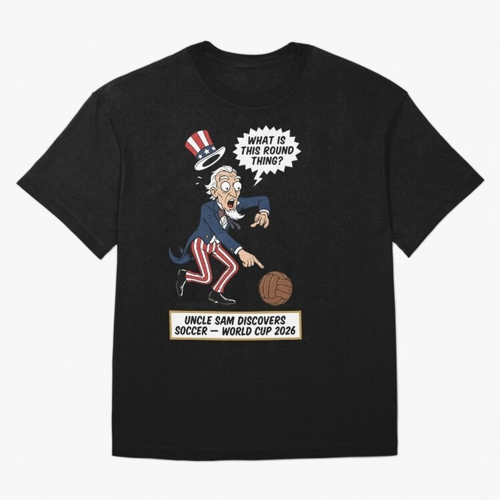 Uncle Sam Discovers Soccer ¡ª V4 Oversized T-Shirt Keep Football History Alive during Match Day Hype around FIFA World Cup 2026, Messi, CR7 and Mbappe, France and Portugal, Match Day Excitement, Supporter Culture, Golden Goals and Global Football