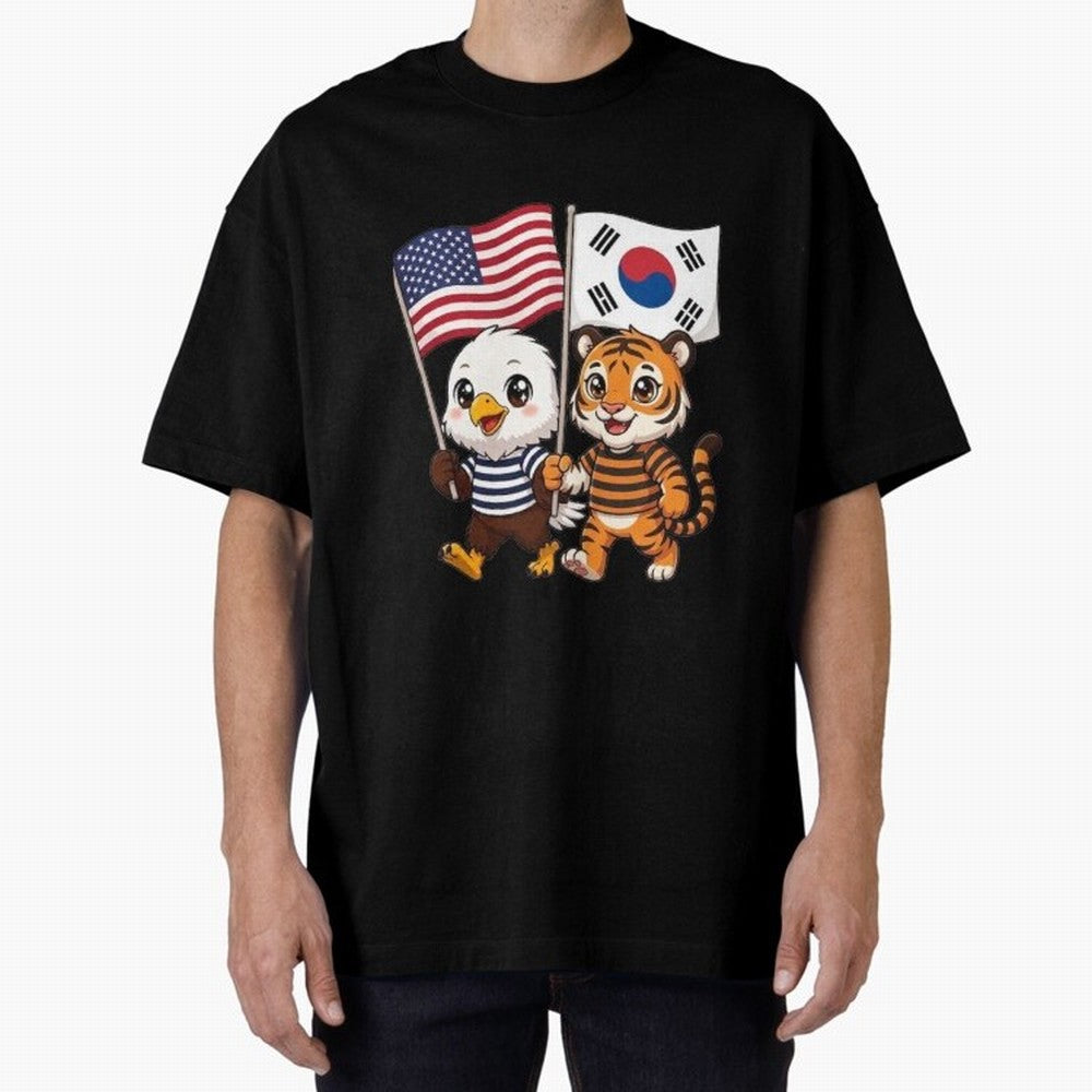 The American eagle and its friend the South Korean tiger Oversized T-Shirt Bring Home FIFA World Cup 2026 Group Stage for Fans of Haaland and Argentina and Brazil, Bringing Sports Nostalgia, International Competition, Famous Players and