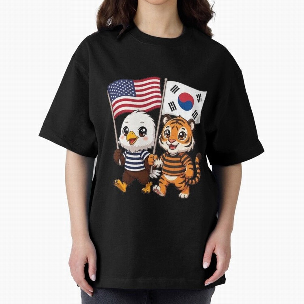 The American eagle and its friend the South Korean tiger Oversized T-Shirt Bring Home FIFA World Cup 2026 Group Stage for Fans of Haaland and Argentina and Brazil, Bringing Sports Nostalgia, International Competition, Famous Players and