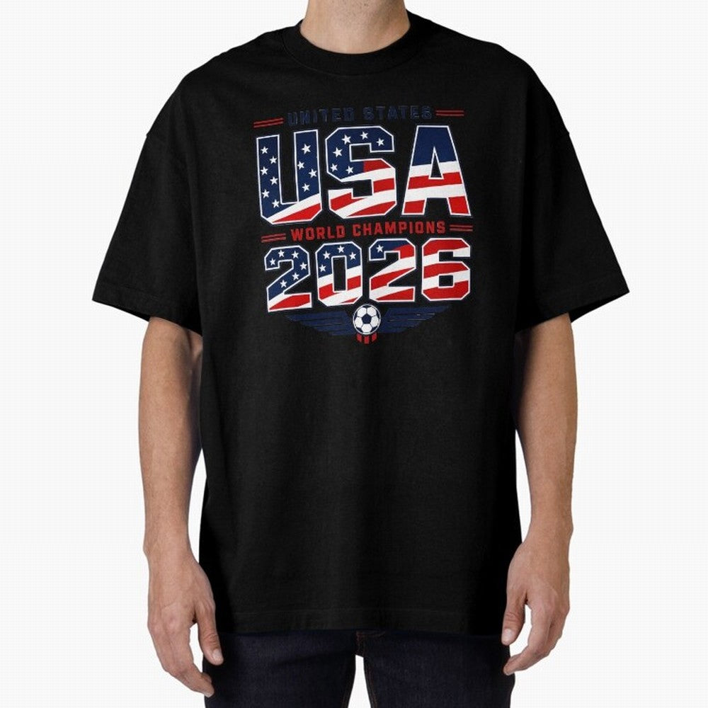 USA World Champions 2026 ¨C Patriotic Soccer Fan Shirt Oversized T-Shirt Bring Retro Soccer Energy to Global Football Passion for FIFA World Cup 2026, with Neymar, Haaland and Cristiano Ronaldo, Spain and Netherlands, Retro Football Energy, Iconic