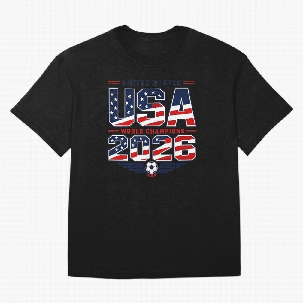 USA World Champions 2026 ¨C Patriotic Soccer Fan Shirt Oversized T-Shirt Bring Retro Soccer Energy to Global Football Passion for FIFA World Cup 2026, with Neymar, Haaland and Cristiano Ronaldo, Spain and Netherlands, Retro Football Energy, Iconic