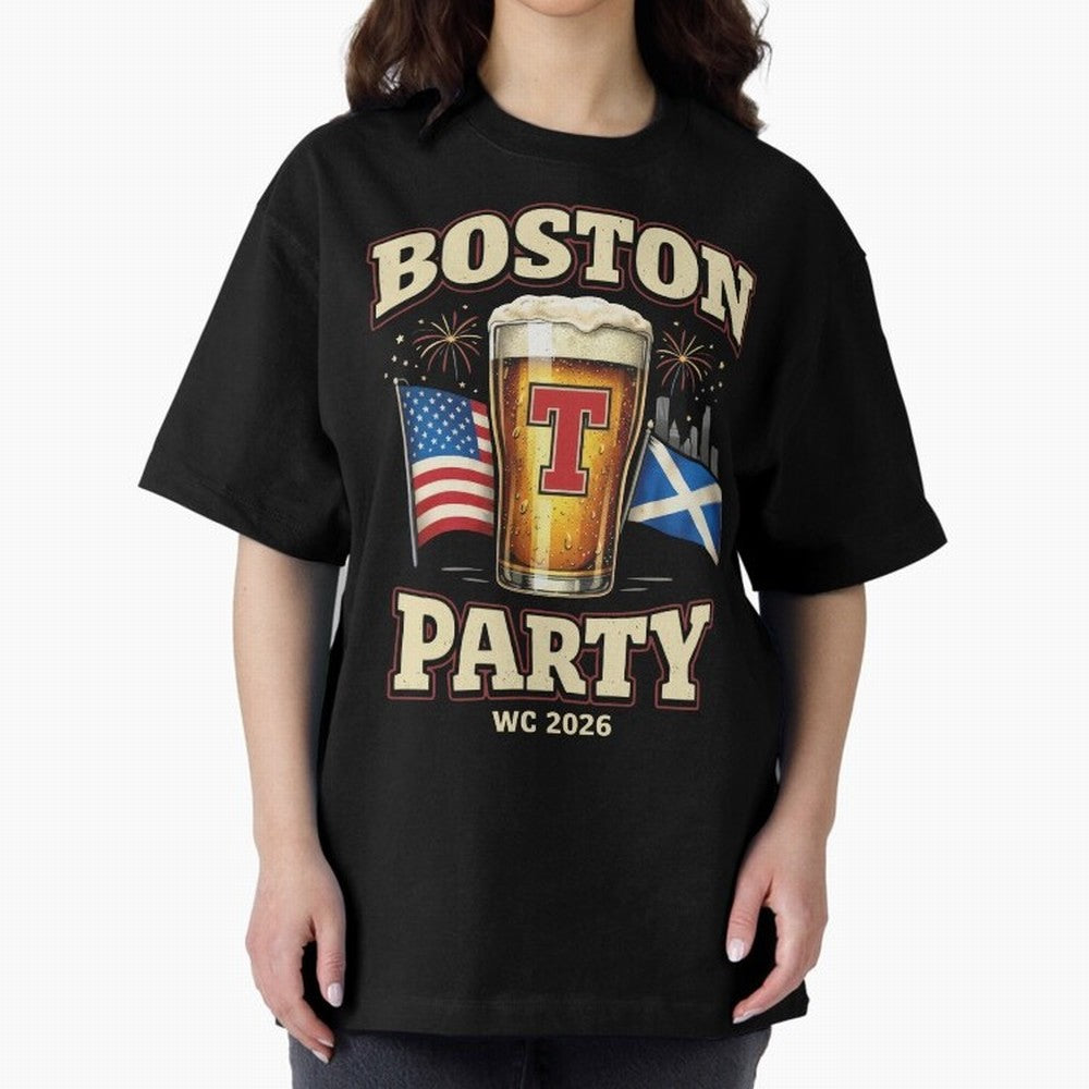 Boston T?Party Scotland Football WC 2026 Oversized T-Shirt Show Support during FIFA World Cup 2026 Spirit, Centered on France, Haaland and Mbappe, Stadium Memories, Football Loyalty, International Chants and Championship Tradition; Ideal for