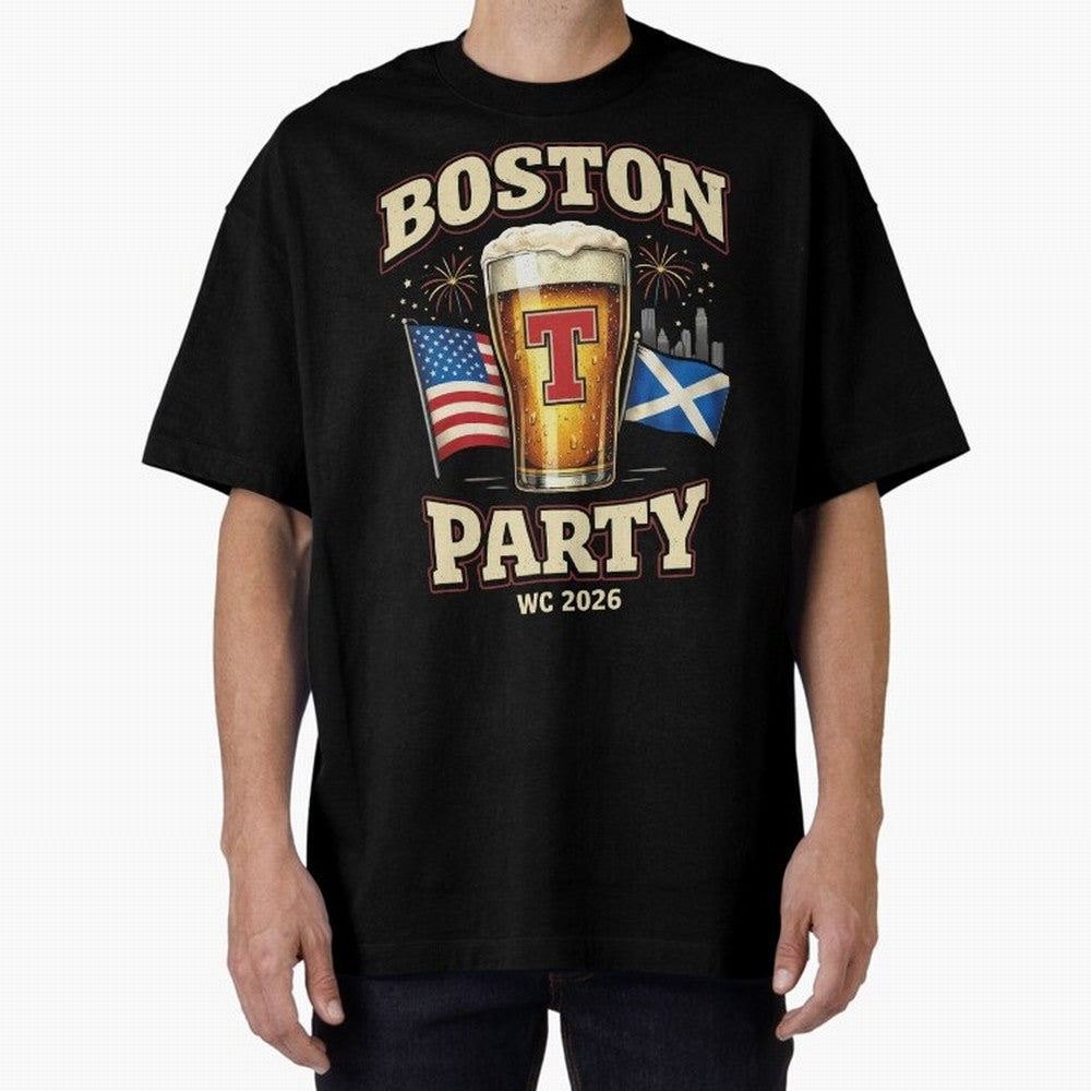 Boston T?Party Scotland Football WC 2026 Oversized T-Shirt Show Support during FIFA World Cup 2026 Spirit, Centered on France, Haaland and Mbappe, Stadium Memories, Football Loyalty, International Chants and Championship Tradition; Ideal for