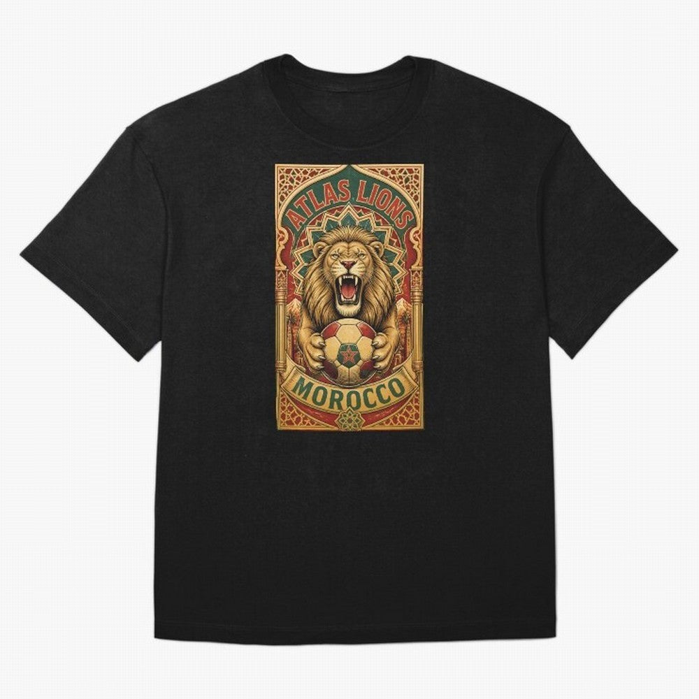Morocco Soccer Lion - Atlas Lions Vintage African Football Fan T-Shirt Oversized T-Shirt Show Your Stadium Side during Match Day Hype around FIFA World Cup 2026 USA Canada Mexico, Messi and Cristiano Ronaldo, Argentina and Brazil, Football History,