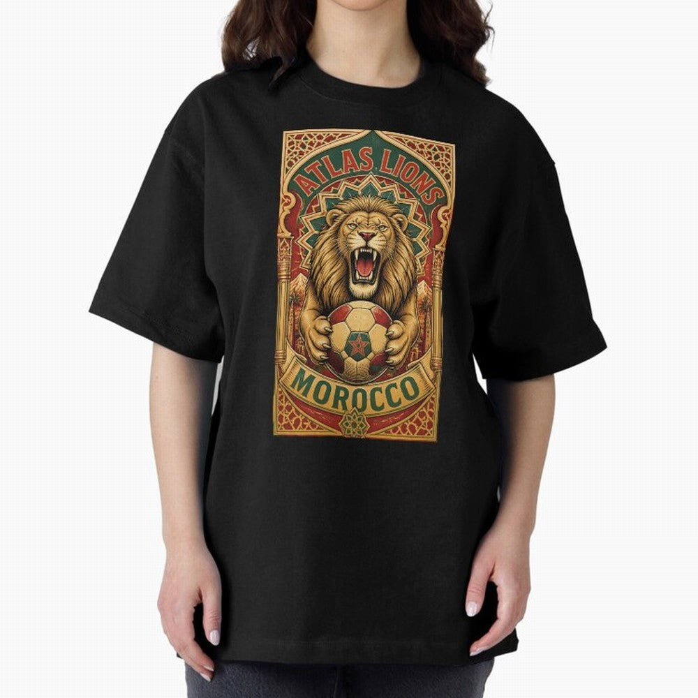 Morocco Soccer Lion - Atlas Lions Vintage African Football Fan T-Shirt Oversized T-Shirt Show Your Stadium Side during Match Day Hype around FIFA World Cup 2026 USA Canada Mexico, Messi and Cristiano Ronaldo, Argentina and Brazil, Football History,