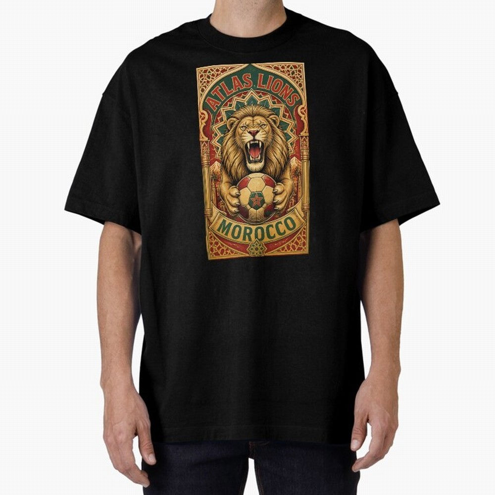 Morocco Soccer Lion - Atlas Lions Vintage African Football Fan T-Shirt Oversized T-Shirt Show Your Stadium Side during Match Day Hype around FIFA World Cup 2026 USA Canada Mexico, Messi and Cristiano Ronaldo, Argentina and Brazil, Football History,