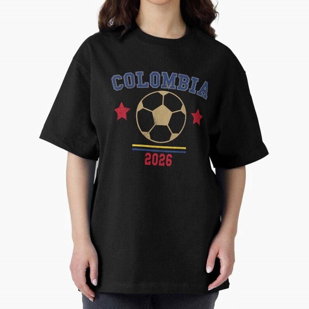 Colombia ¡ª Vintage Soccer Tee Oversized T-Shirt Feel the Roar of Global Football Passion for FIFA World Cup 2026, with Neymar, Haaland and Cristiano Ronaldo, Spain, Championship Spirit, Famous Goals, Roaring Crowds and International Football