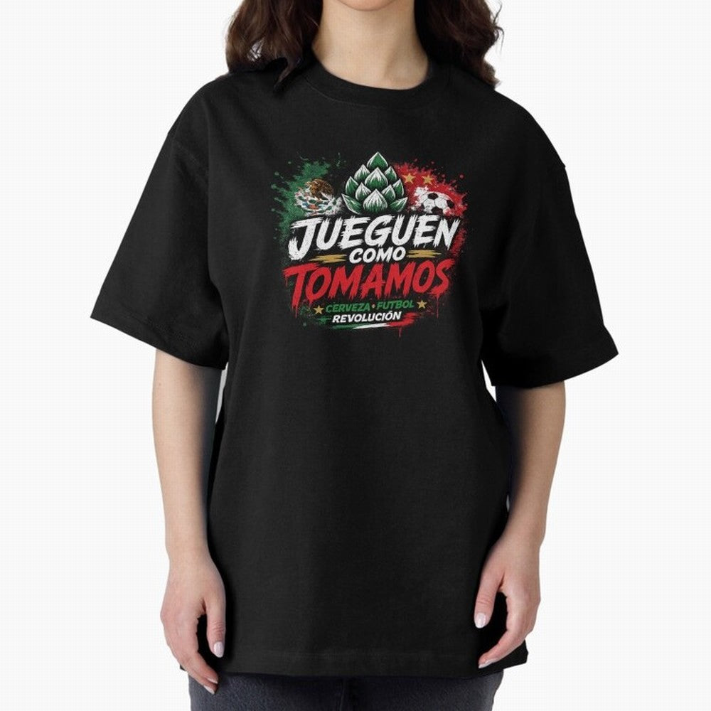 Jueguen Como Tomamos Futbol Cervecero Oversized T-Shirt Relive the Noise and Pride of Global Football Passion for FIFA World Cup 2026, Featuring Cristiano Ronaldo, Portugal, Vintage Soccer Flavor, Modern Football Stars, National Flags and Final