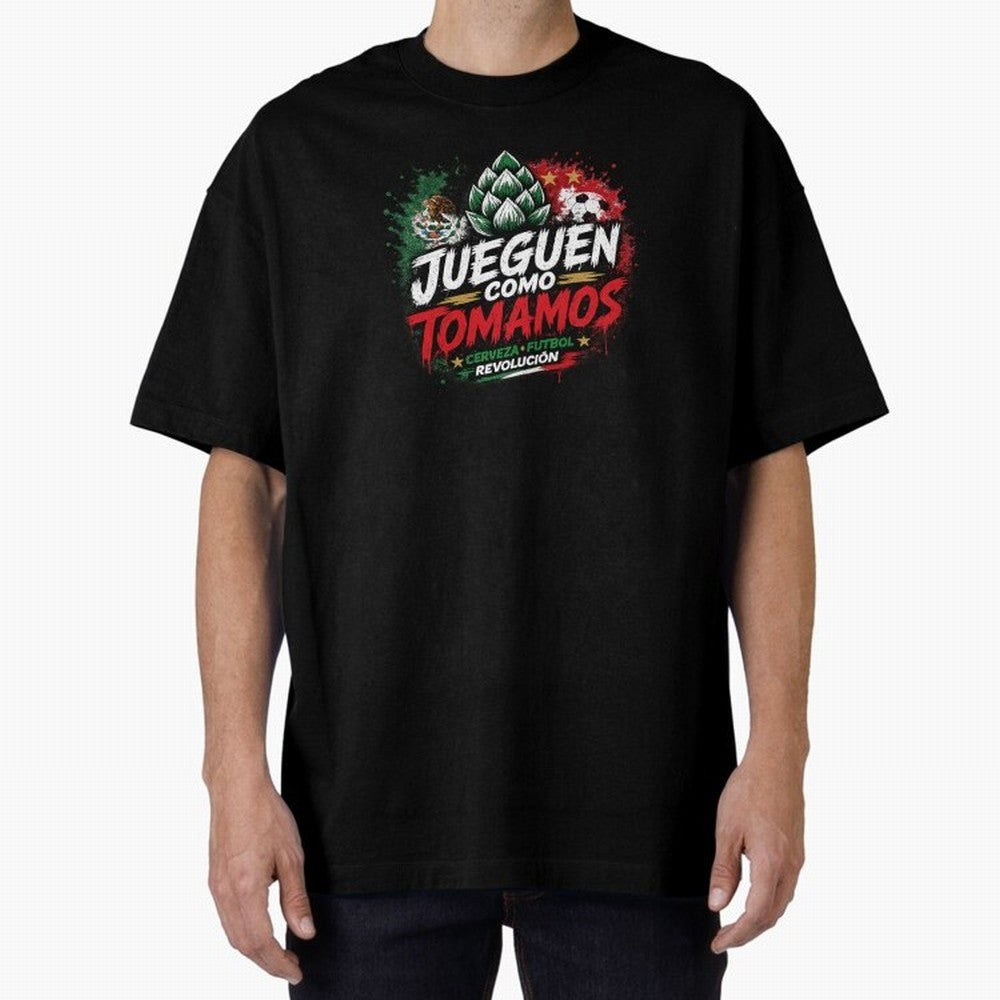 Jueguen Como Tomamos Futbol Cervecero Oversized T-Shirt Relive the Noise and Pride of Global Football Passion for FIFA World Cup 2026, Featuring Cristiano Ronaldo, Portugal, Vintage Soccer Flavor, Modern Football Stars, National Flags and Final