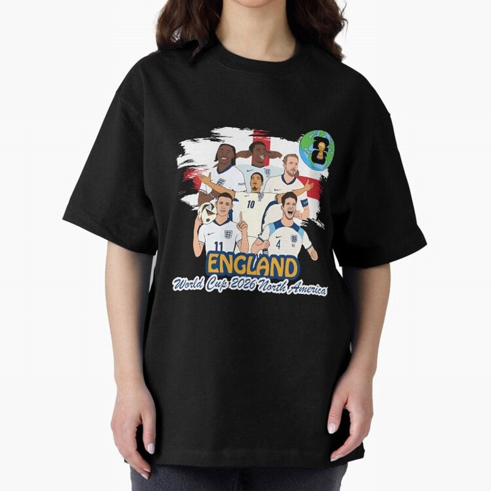 England Soccer Stars World Cup 2026 North America Oversized T-Shirt Embrace FIFA World Cup 2026 Spirit, Inspired by Portugal, Cristiano Ronaldo, Haaland and CR7, Champion Mindset, Group Stage Buzz, Knockout Tension and Passionate Fan Culture;