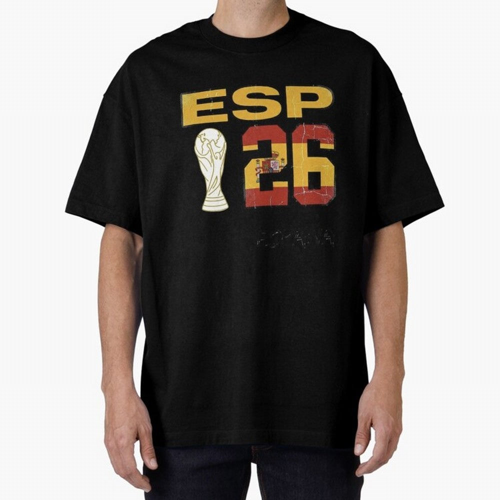 Spain Football World Cup 2026 - Vintage ESP 26 Flag Design Oversized T-Shirt Step into Global Football Passion for FIFA World Cup 2026 Group Stage, Capturing Messi, Neymar and Mbappe, Spain and Netherlands, Game Day Rituals, Football Legends,