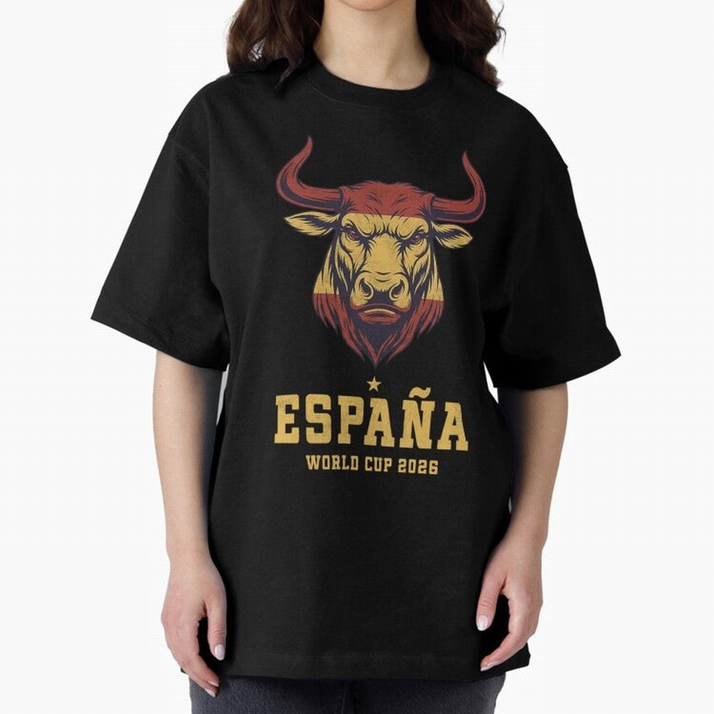 Spain Football World Cup 2026 - Vintage Spanish Bull Espa?a Oversized T-Shirt Carry National Pride through FIFA World Cup 2026 USA Canada Mexico Capturing Mbappe and Neymar, Spain Energy, Retro Football Energy, Iconic Rivalries, Trophy Chase Drama