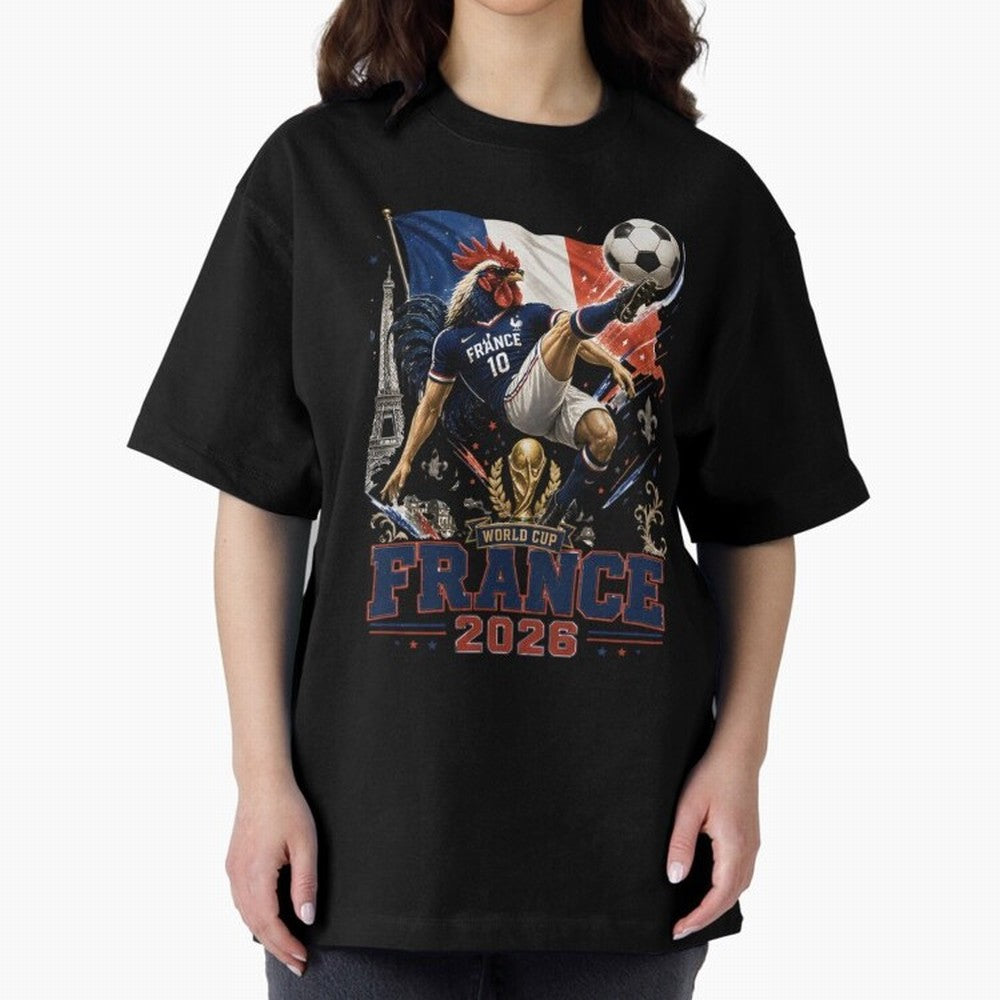 France Football World Cup 2026 Retro Rooster Kick - Les Bleus Oversized T-Shirt Follow the Road to Match Day Hype around FIFA World Cup 2026, CR7, France and Portugal, Fan Favorite Moments, National Team Passion, Big Match Drama and Soccer History;