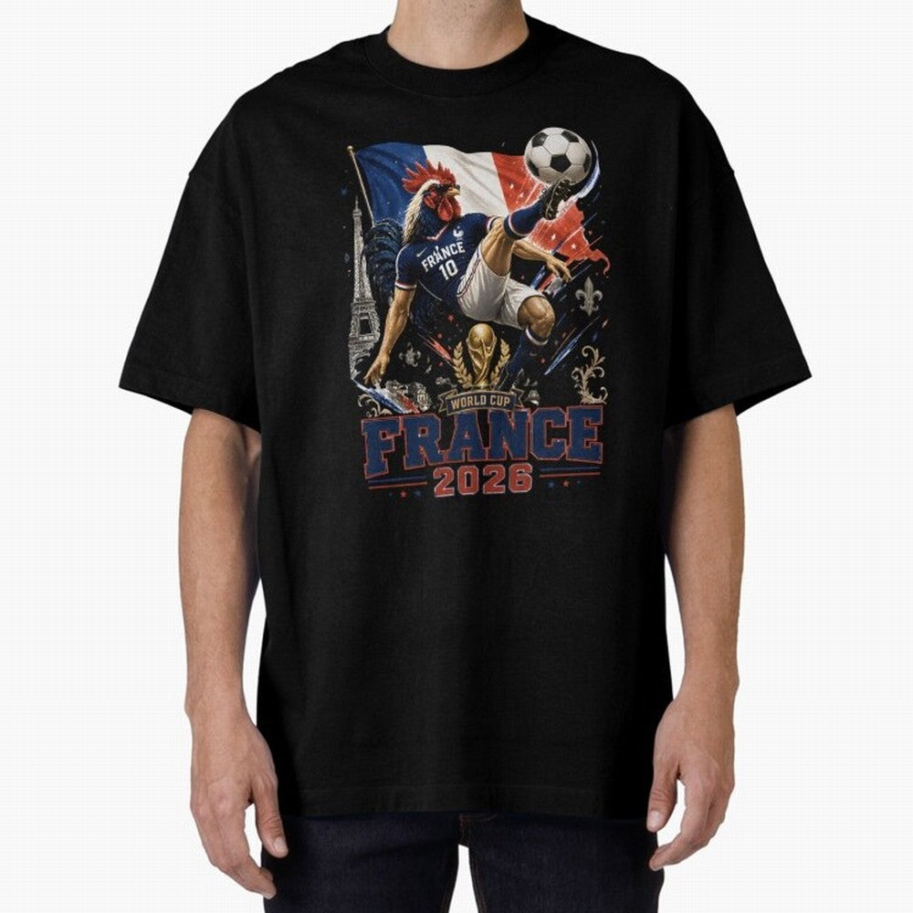 France Football World Cup 2026 Retro Rooster Kick - Les Bleus Oversized T-Shirt Follow the Road to Match Day Hype around FIFA World Cup 2026, CR7, France and Portugal, Fan Favorite Moments, National Team Passion, Big Match Drama and Soccer History;