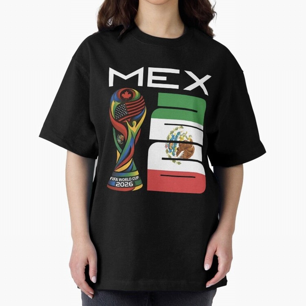 Mexico World Cup 2026 Host City Football Design Oversized T-Shirt Elevate FIFA World Cup 2026 USA Canada Mexico Spirit, Highlighting Brazil, Portugal and Argentina, Cristiano Ronaldo, Supporter Pride, Iconic Celebrations, Legendary Names and Global