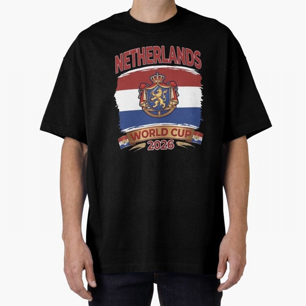 Netherlands World Cup 2026 Coat of Arms Football Design Oversized T-Shirt Showcase FIFA World Cup 2026 Filled with CR7, Portugal Energy, Football History, Final Match Energy, Crowd Noise and Once in a Lifetime Moments; Ideal for Football Dads,