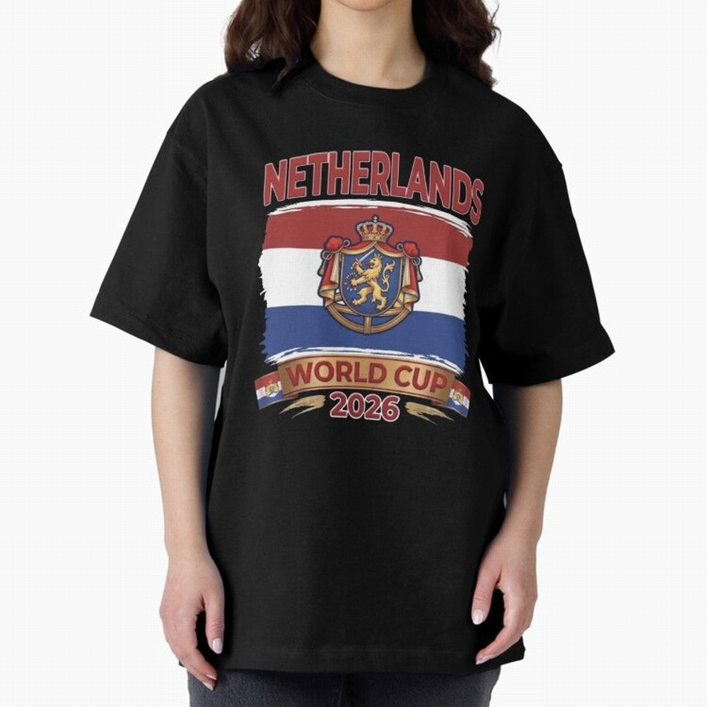 Netherlands World Cup 2026 Coat of Arms Football Design Oversized T-Shirt Showcase FIFA World Cup 2026 Filled with CR7, Portugal Energy, Football History, Final Match Energy, Crowd Noise and Once in a Lifetime Moments; Ideal for Football Dads,