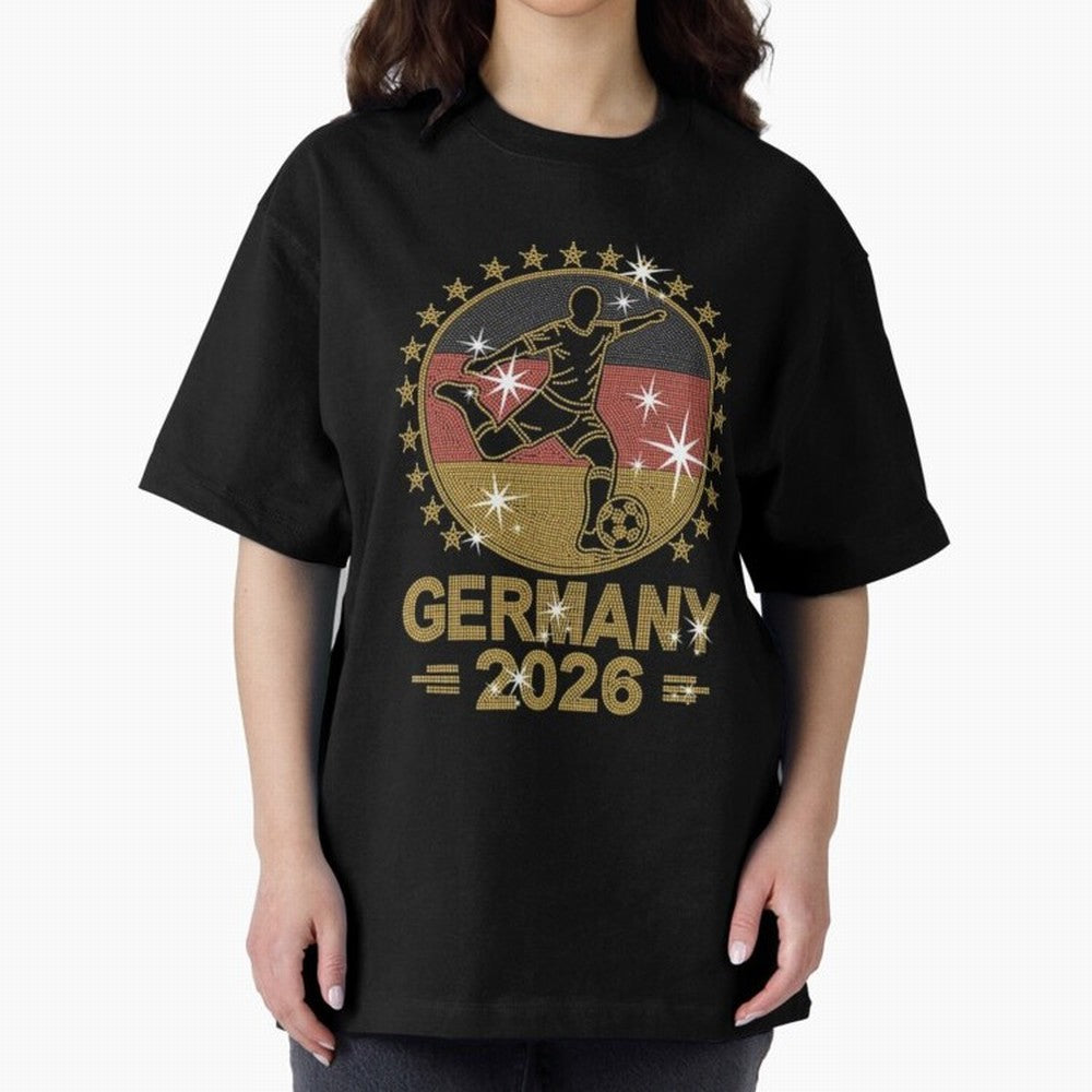 Germany Soccer World Cup 2026 Glitter Style Fan Art Oversized T-Shirt Support the Legends of FIFA World Cup 2026 Spirit, Made for Argentina, France and Brazil, Neymar, Retro Football Energy, Iconic Rivalries, Trophy Chase Drama and Stadium