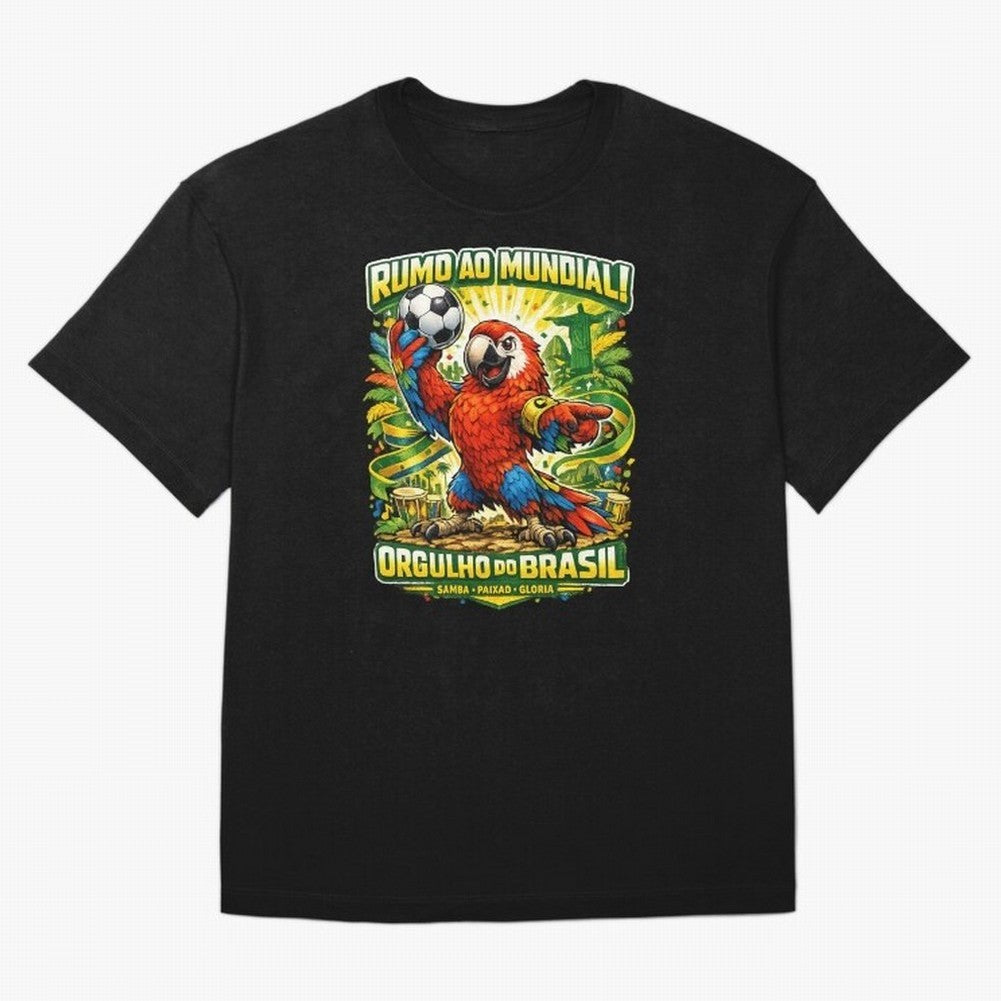 Brazil World Cup 2026 Macaw Fan Art Oversized T-Shirt Upgrade FIFA World Cup 2026 USA Canada Mexico Capturing Haaland and Mbappe, Spain and Netherlands Energy, Retro Football Energy, Iconic Rivalries, Trophy Chase Drama and Stadium Atmosphere;