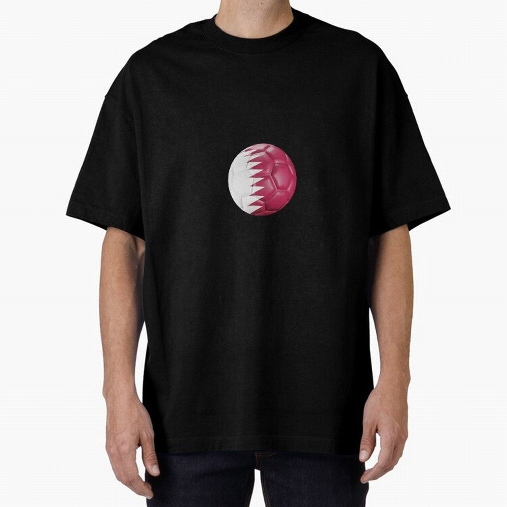Qatar Flag Ball Oversized T-Shirt Bring Home Global Football Passion for FIFA World Cup 2026 USA Canada Mexico, Centered on Mbappe, Portugal, Spain and Germany, Worldwide Fan Energy, Dramatic Goals, Stadium Lights and Championship Celebrations;