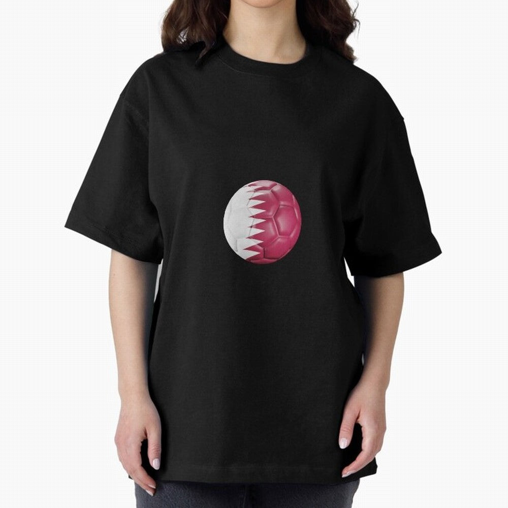 Qatar Flag Ball Oversized T-Shirt Bring Home Global Football Passion for FIFA World Cup 2026 USA Canada Mexico, Centered on Mbappe, Portugal, Spain and Germany, Worldwide Fan Energy, Dramatic Goals, Stadium Lights and Championship Celebrations;