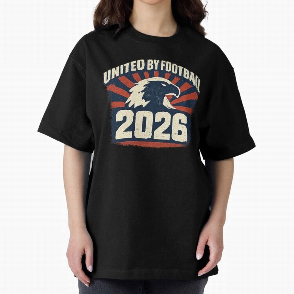United By Football 2026 Vintage Soccer Fan USA T-Shirt Oversized T-Shirt Support FIFA World Cup 2026 USA Canada Mexico Spirit, Inspired by Portugal, Neymar, Haaland and Cristiano Ronaldo, Sports Nostalgia, International Competition, Famous Players