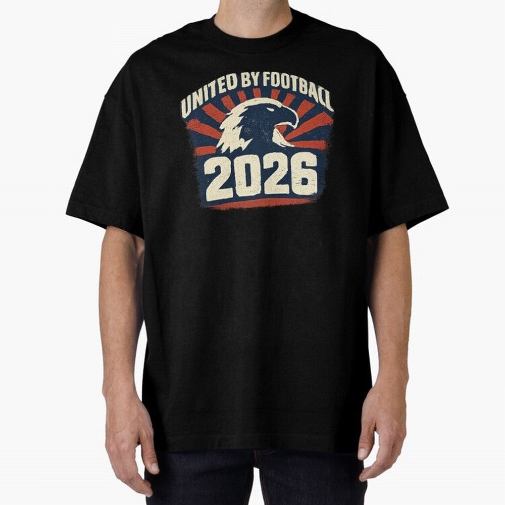 United By Football 2026 Vintage Soccer Fan USA T-Shirt Oversized T-Shirt Support FIFA World Cup 2026 USA Canada Mexico Spirit, Inspired by Portugal, Neymar, Haaland and Cristiano Ronaldo, Sports Nostalgia, International Competition, Famous Players
