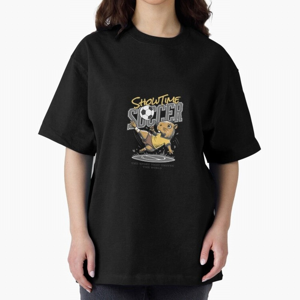 Capybara Playing Soccer Football Gray Vibes Oversized T-Shirt Back Your Heroes with FIFA World Cup 2026 Group Stage for Fans of Cristiano Ronaldo and Germany, Bringing Sports Nostalgia, International Competition, Famous Players and Unforgettable