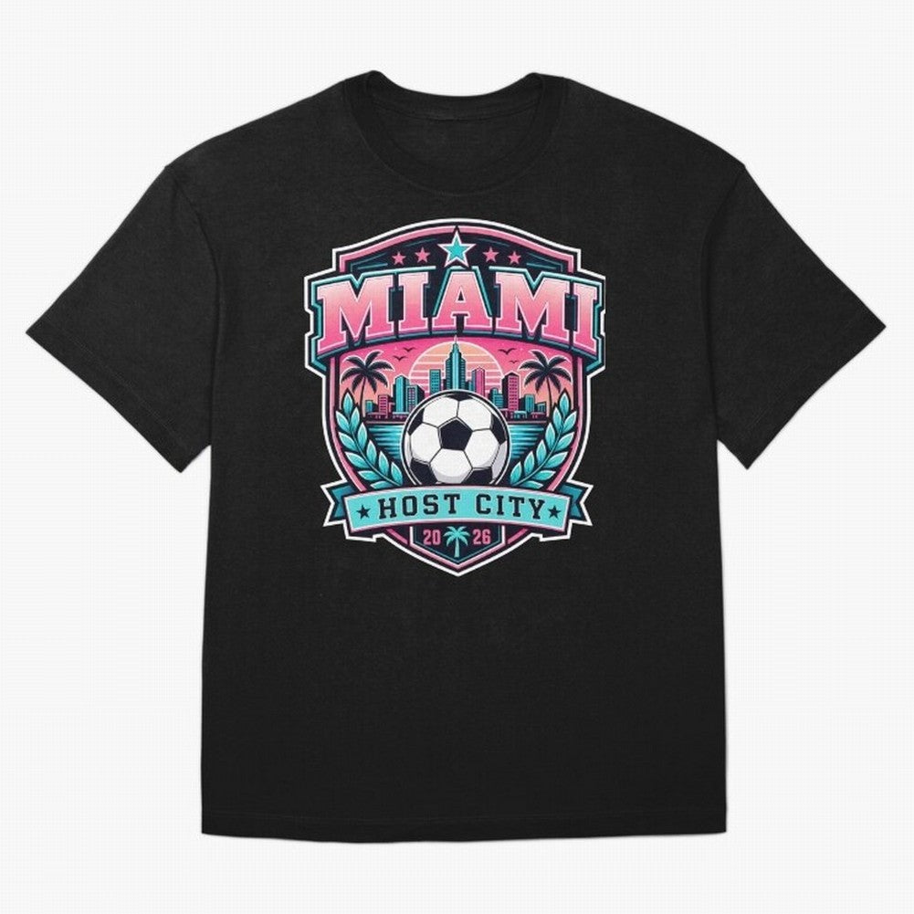 Miami 2026 Host City Emblem Soccer Football Events Oversized T-Shirt Cheer through Every Moment of Global Football Passion for FIFA World Cup 2026 Group Stage, Centered on Messi and Cristiano Ronaldo, Spain and Netherlands, Global Supporter Spirit,