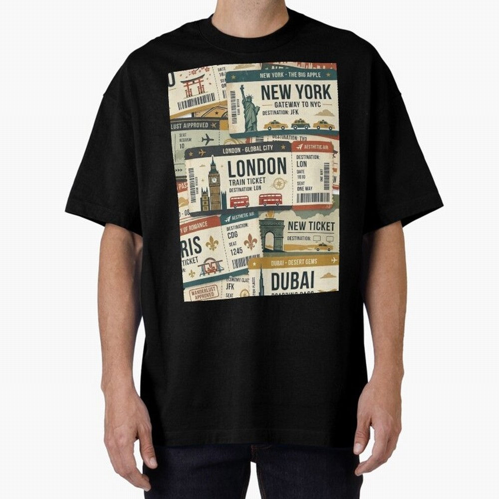 World Travel Ticket Aesthetic Collage Global City Vibes Oversized T-Shirt Capture FIFA World Cup 2026 Group Stage Spirit, Built around England, Mbappe, Classic Soccer Heritage, Championship Pressure, Fan Loyalty and International Pride; Made for