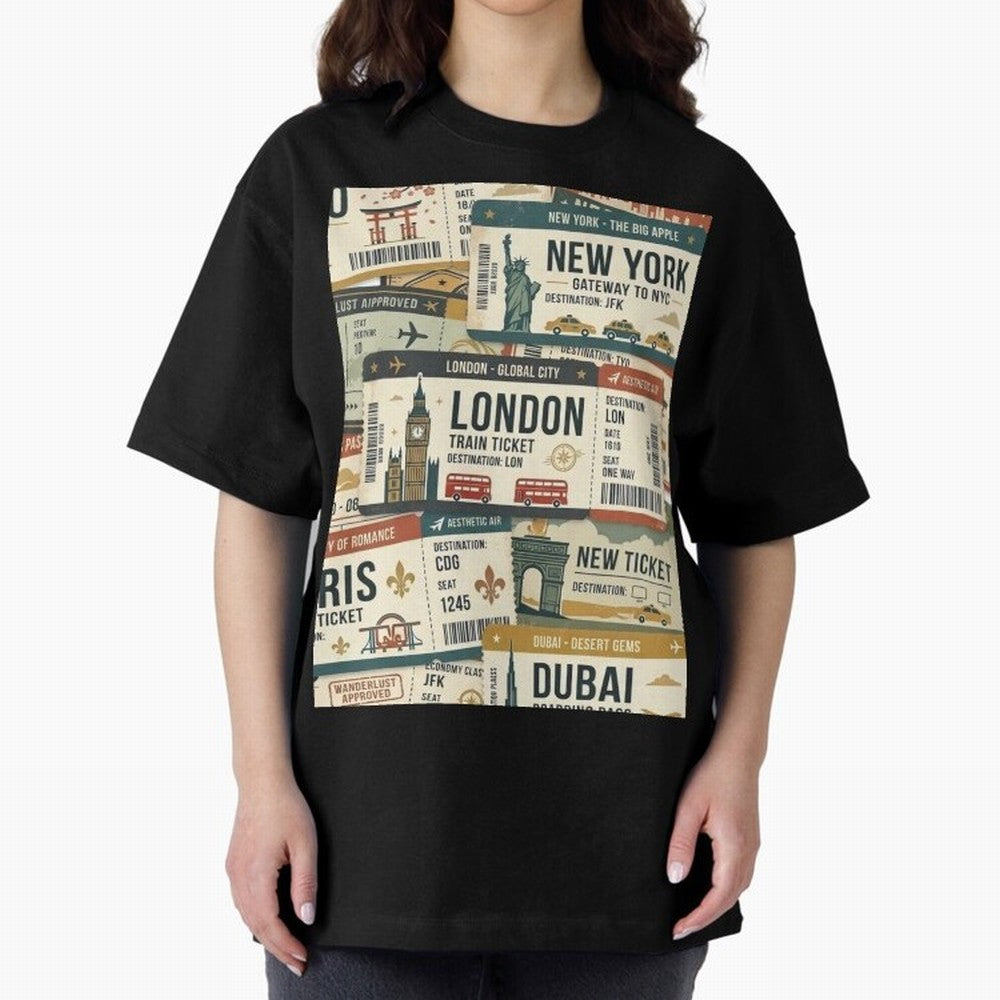 World Travel Ticket Aesthetic Collage Global City Vibes Oversized T-Shirt Capture FIFA World Cup 2026 Group Stage Spirit, Built around England, Mbappe, Classic Soccer Heritage, Championship Pressure, Fan Loyalty and International Pride; Made for