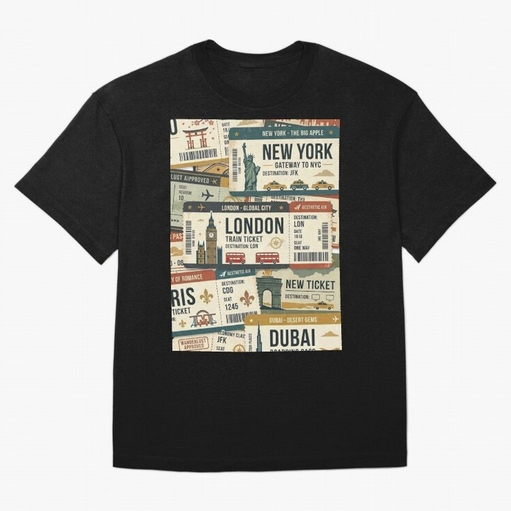 World Travel Ticket Aesthetic Collage Global City Vibes Oversized T-Shirt Capture FIFA World Cup 2026 Group Stage Spirit, Built around England, Mbappe, Classic Soccer Heritage, Championship Pressure, Fan Loyalty and International Pride; Made for