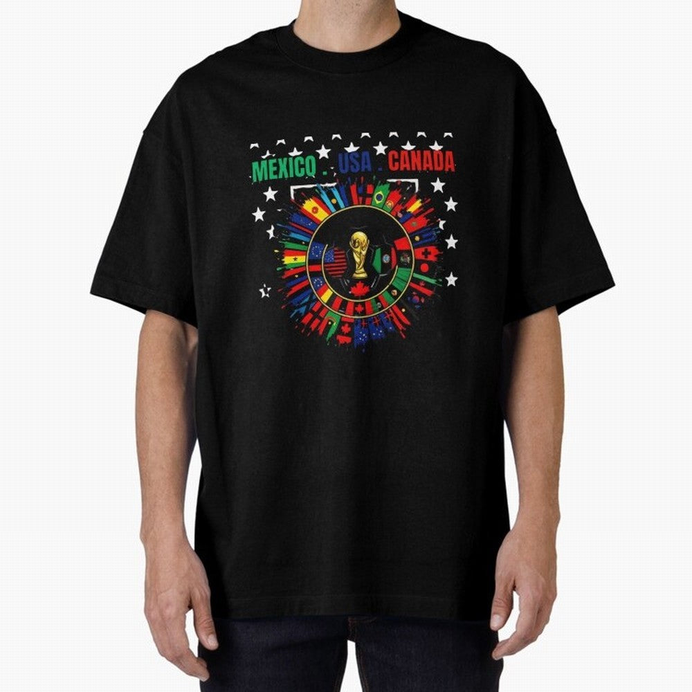 Multinational Nations Flags Badge Oversized T-Shirt Show Your Stadium Side during the FIFA World Cup 2026 USA Canada Mexico Journey through Neymar Highlights, England, France and Netherlands Pride, Fan Favorite Moments, National Team Passion, Big