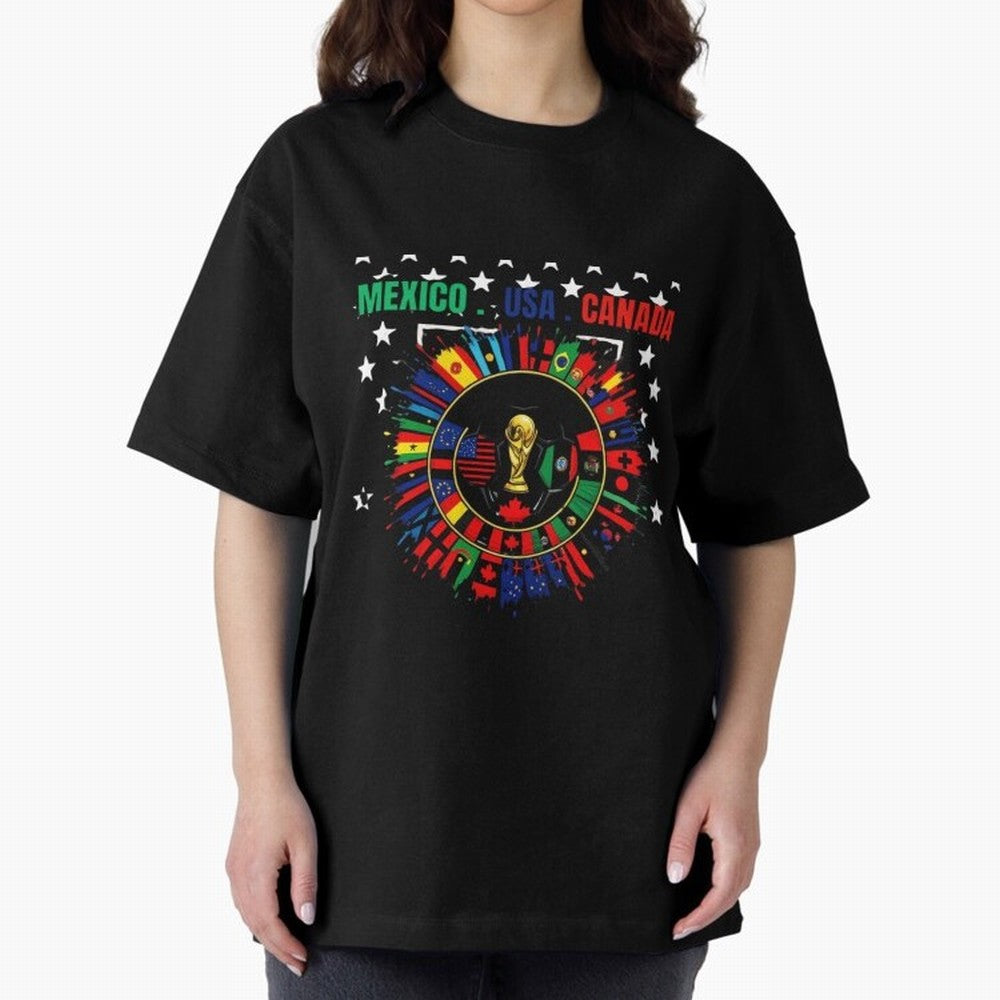 Multinational Nations Flags Badge Oversized T-Shirt Show Your Stadium Side during the FIFA World Cup 2026 USA Canada Mexico Journey through Neymar Highlights, England, France and Netherlands Pride, Fan Favorite Moments, National Team Passion, Big