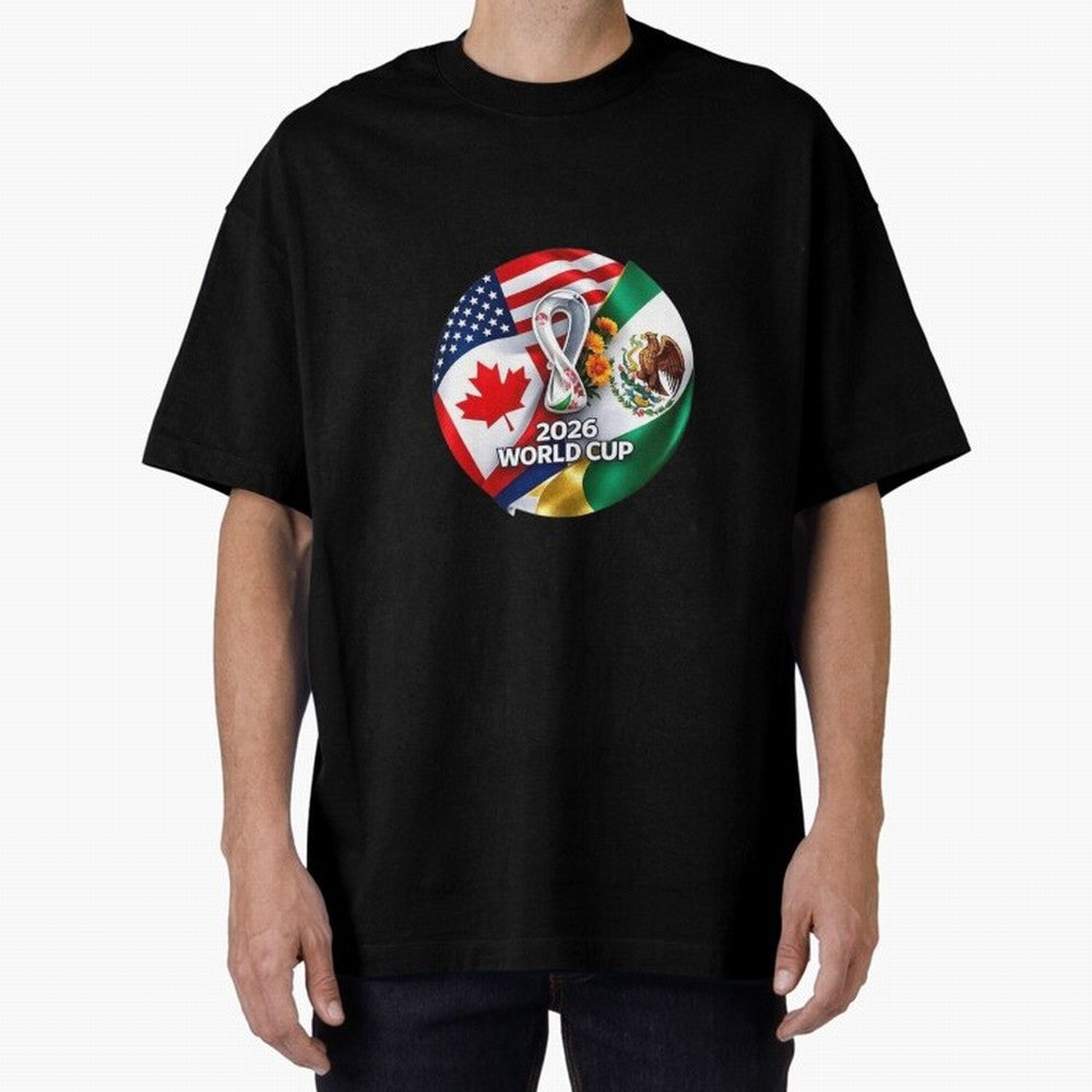 Host Trio Flags Circular Emblem Oversized T-Shirt Bring Legendary Rivalry Energy to Match Day Hype around FIFA World Cup 2026 USA Canada Mexico, Messi and Cristiano Ronaldo, Netherlands, Tournament Hype, Historic Matchups, Family Viewing Parties