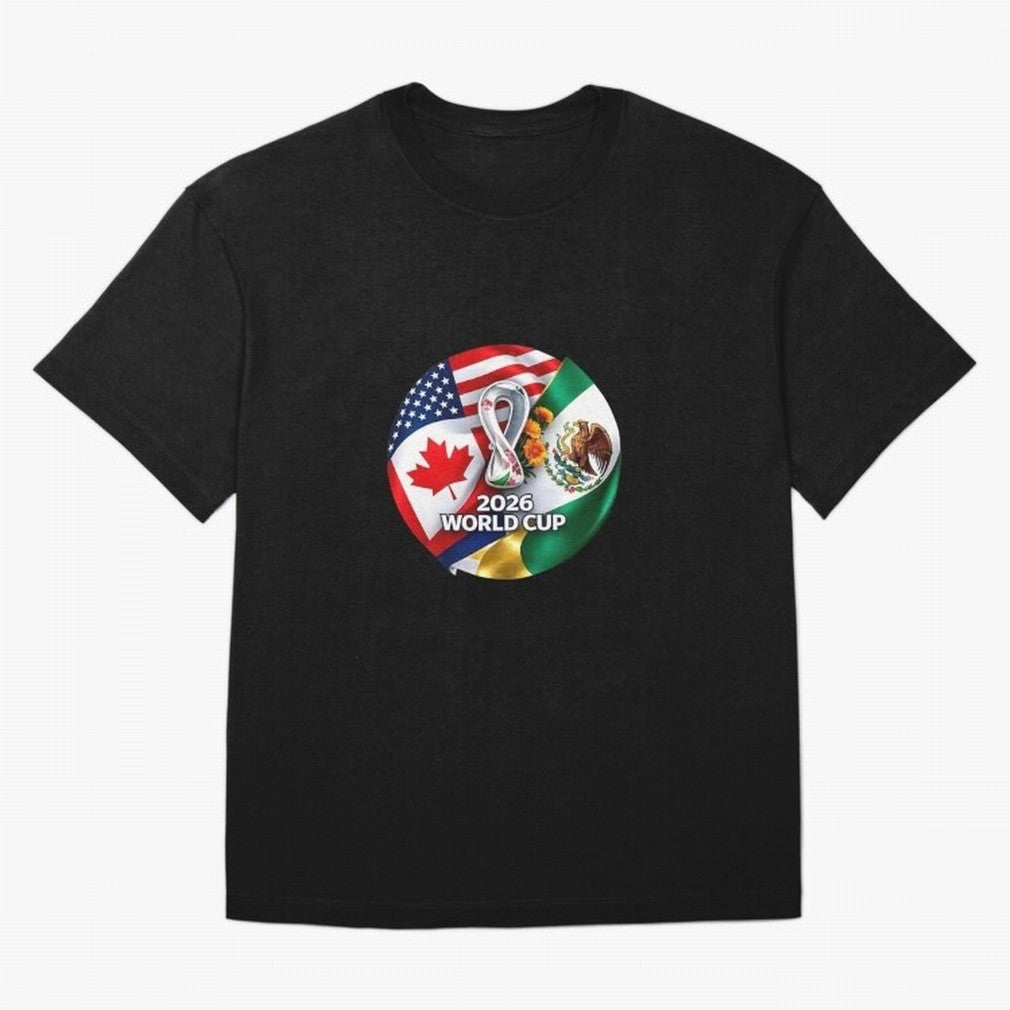 Host Trio Flags Circular Emblem Oversized T-Shirt Bring Legendary Rivalry Energy to Match Day Hype around FIFA World Cup 2026 USA Canada Mexico, Messi and Cristiano Ronaldo, Netherlands, Tournament Hype, Historic Matchups, Family Viewing Parties