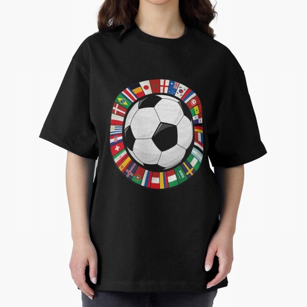 Global Nations Football Circle Art Oversized T-Shirt Upgrade Global Football Passion for FIFA World Cup 2026, Celebrating Haaland, Netherlands, Stadium Memories, Football Loyalty, International Chants and Championship Tradition; Perfect for People